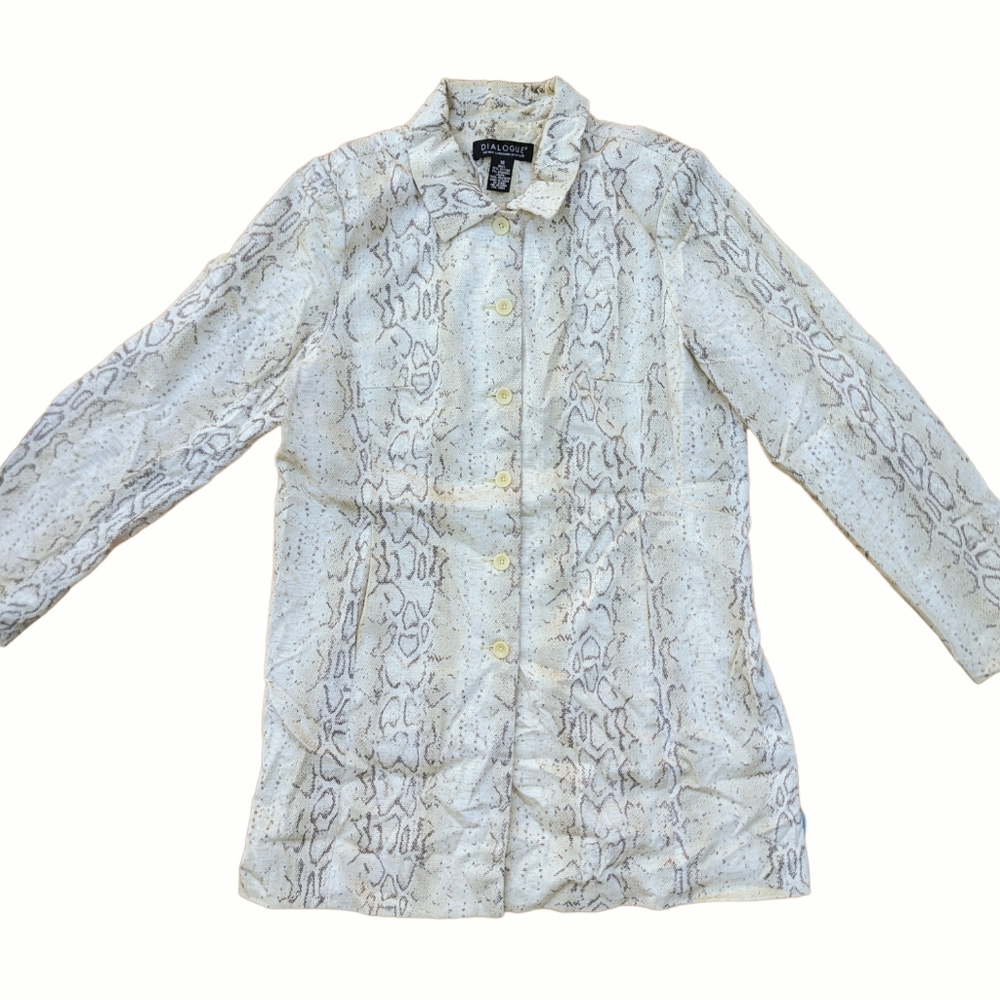 White Gray Snake Print Lightweight Button-Up Jack… - image 2
